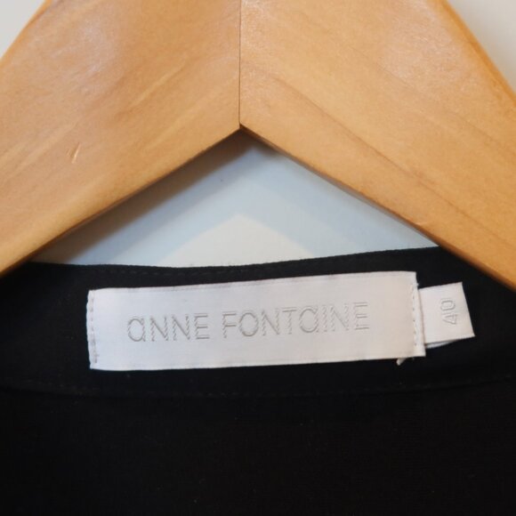 ANNE FONTAINE women top black ruffle white formal sheer button long sleeve 40 10 - Picture 8 of 13